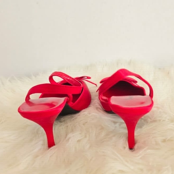 Midnight Velvet Slingback Pointed Toe Bow Red Kitten Heel Shoe. Women's Sz 7W🌴 - Picture 5 of 9